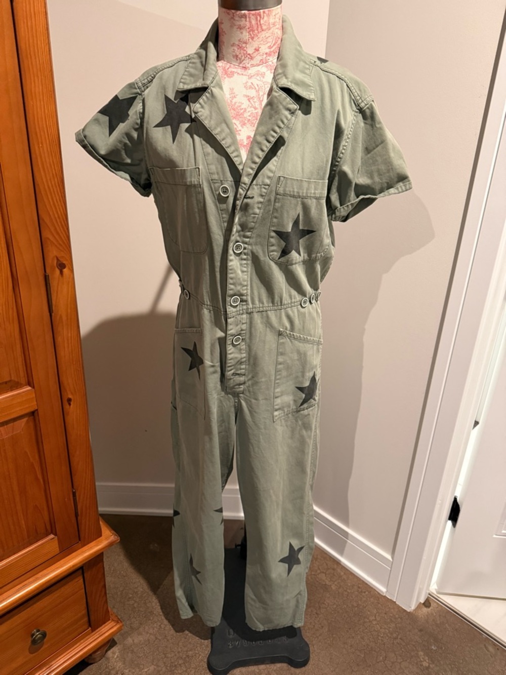 pistola Olive Green Star-Print Utility Jumpsuit